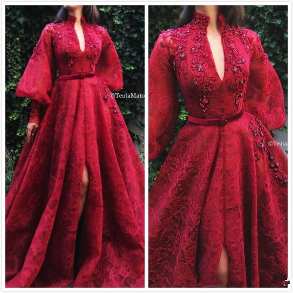 arabic red beaded lace evening dresses long sleeves high split prom dresses vintage formal party bridesmaid gowns robe de soiree, Black
arabic red beaded lace evening dresses long sleeves high split prom dresses vintage formal party bridesmaid gowns robe de soiree, Black