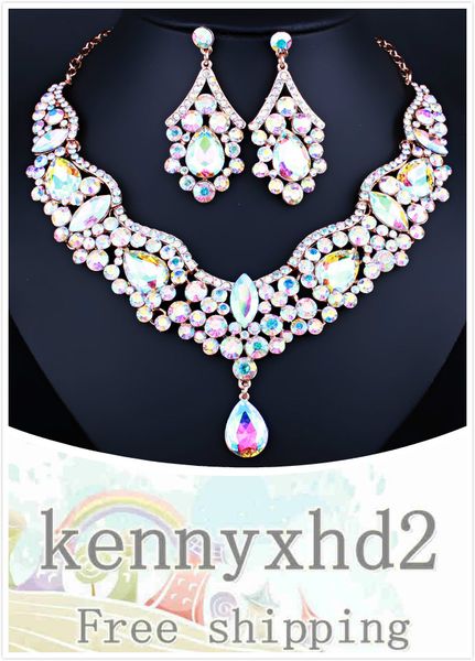 european and american crystal water drop necklace and earrings two piece set, Silver
european and american crystal water drop necklace and earrings two piece set, Silver