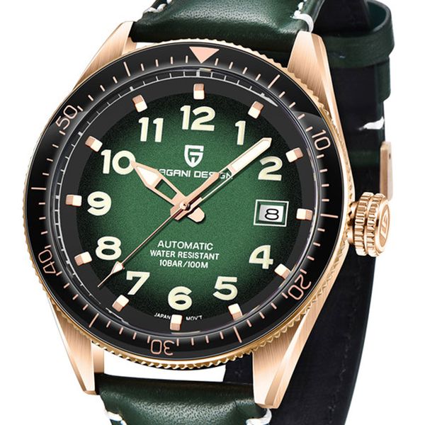 44 mm pagani design green dial luminous pointer men's watch leather strap waterproof sports mechanical automatic watch, Slivery;brown
44 mm pagani design green dial luminous pointer men's watch leather strap waterproof sports mechanical automatic watch, Slivery;brown