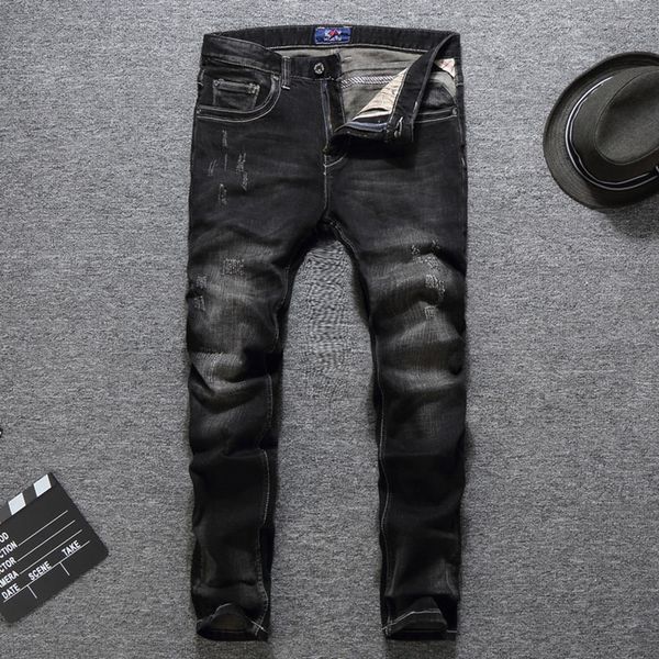 italian vintage fashion men jeans black slim fit ripped jeans men white wash cotton denim pants streetwear classical homme, Blue
italian vintage fashion men jeans black slim fit ripped jeans men white wash cotton denim pants streetwear classical homme, Blue