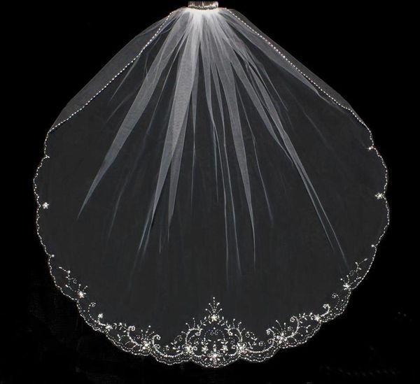 elegant white ivory one layer fingertip wedding veils with beaded edge tulle rhinestones bridal veil with comb for bride, Black
elegant white ivory one layer fingertip wedding veils with beaded edge tulle rhinestones bridal veil with comb for bride, Black