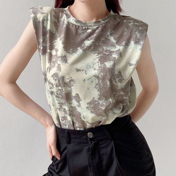 women's t-shirt casual tie dye padded shoulder tshirt women summer clothes 2021 fashion sleeveless o neck tee shirt femme streetwear ou, White
women's t-shirt casual tie dye padded shoulder tshirt women summer clothes 2021 fashion sleeveless o neck tee shirt femme streetwear ou, White