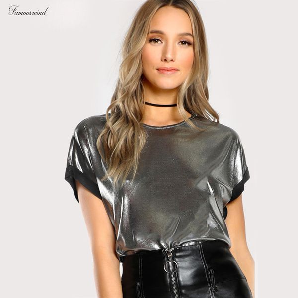 roll coated t shirt silver short sleeve o neck regular fit t shirt ladies party summer t shirts for women, White
roll coated t shirt silver short sleeve o neck regular fit t shirt ladies party summer t shirts for women, White