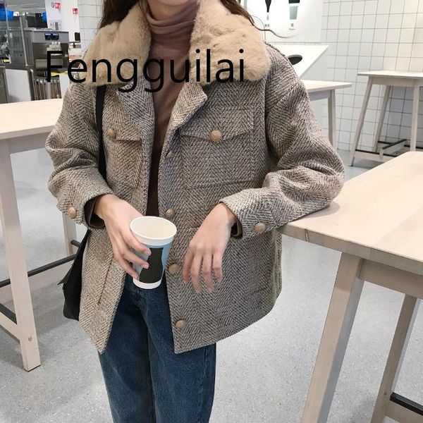 women's wool & blends women winter clothing thicken woolen jacket houndstooth coat female korean version of the short loose plaid, Black
women's wool & blends women winter clothing thicken woolen jacket houndstooth coat female korean version of the short loose plaid, Black