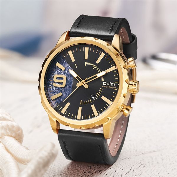 oulm auto date genuine leather male watch casual business men's quartz clock gold black case man wristwatch, Slivery;brown
oulm auto date genuine leather male watch casual business men's quartz clock gold black case man wristwatch, Slivery;brown