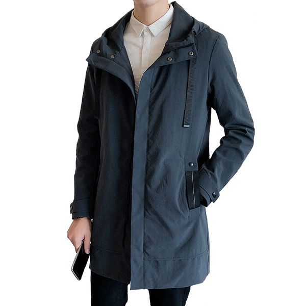 men's trench coats style men long coat hooded jacket casual, Tan;black
