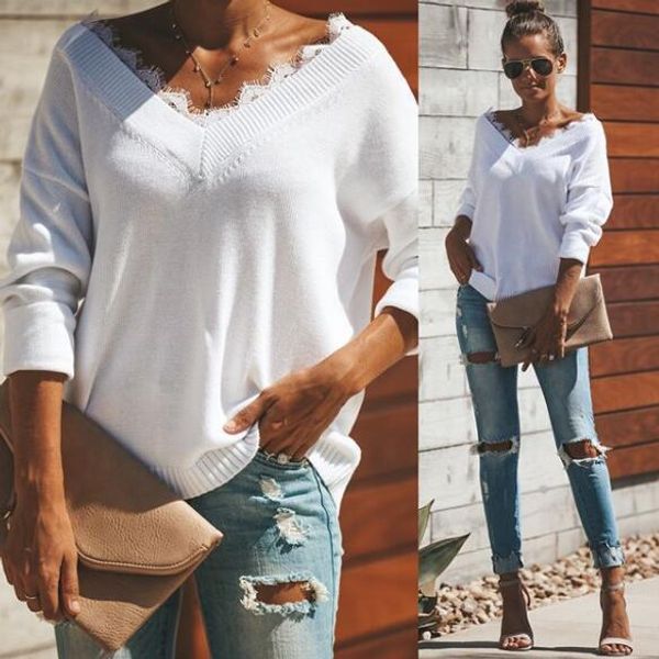 women lace sweater autumn winter knitting long sleeve sweater lace v neck plus size xl shirt knit white black and red
women lace sweater autumn winter knitting long sleeve sweater lace v neck plus size xl shirt knit white black and red