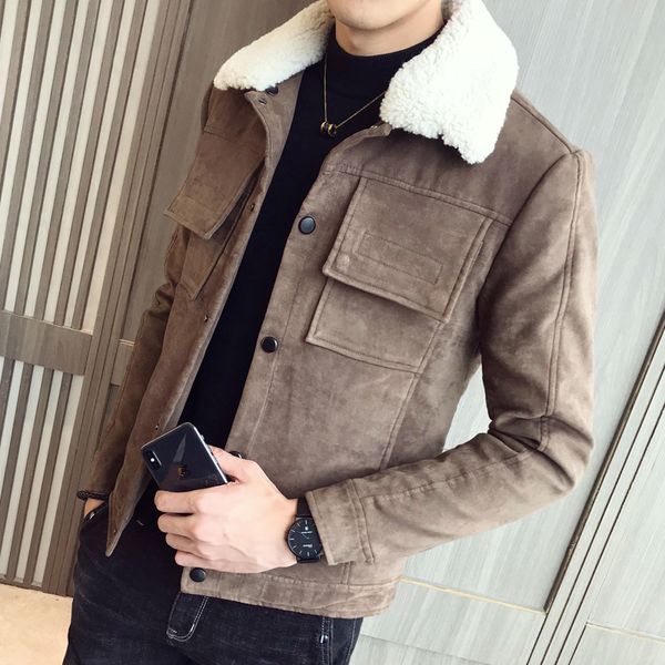 2019 new winter warmth enthusiast cotton-lined suede leather jacket faux fur collar hood men's overcoats extra-thick coats, Black;brown 
2019 new winter warmth enthusiast cotton-lined suede leather jacket faux fur collar hood men's overcoats extra-thick coats, Black;brown