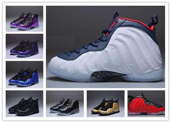 

с коробкой 2019 новый унисекс дети penny hardaway foam one баскетбольная обувь мальчики девочки фиолетовые спортивные кроссовки для детей де, Black