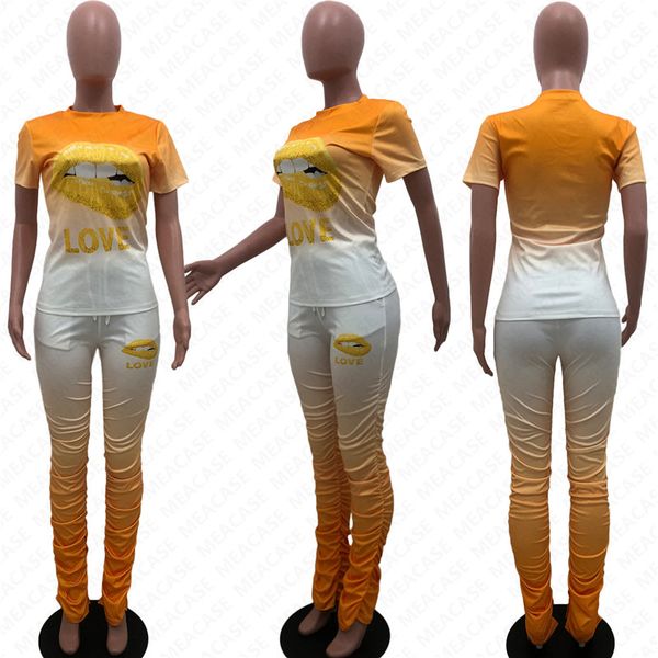 women tracksuit gradient colors lips pleated trousers pants short sleeves t shirt designer two piece outfits summer sports suit new d7205, Gray
women tracksuit gradient colors lips pleated trousers pants short sleeves t shirt designer two piece outfits summer sports suit new d7205, Gray