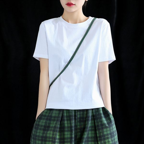 dza cotton round collar women's t-shirt short sleeve loose white t-shirt base half sleeve top
dza cotton round collar women's t-shirt short sleeve loose white t-shirt base half sleeve top