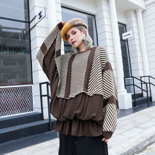 johnature 2019 new autumn winter plus size batwing striped patchwork women sweaters o-neck ruffles loose fashion casual sweaters, White;black
johnature 2019 new autumn winter plus size batwing striped patchwork women sweaters o-neck ruffles loose fashion casual sweaters, White;black