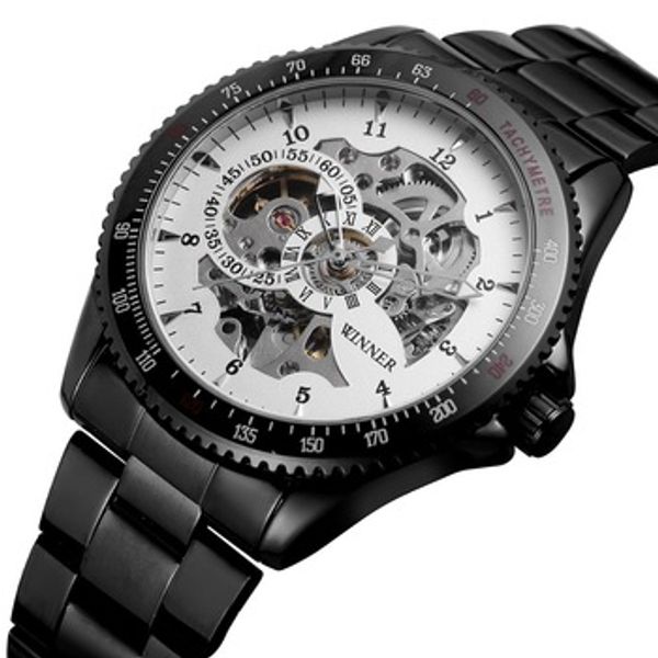 winner new black men's skeleton wristwatch stainless steel casual automatic mechanical hollow fashion wristwatch, Slivery;brown
winner new black men's skeleton wristwatch stainless steel casual automatic mechanical hollow fashion wristwatch, Slivery;brown
