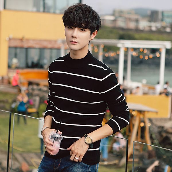 mrmt 2019 brand new men's sweater half high collar with velvet thickening sweater knit young for male stripes fashion, White;black
mrmt 2019 brand new men's sweater half high collar with velvet thickening sweater knit young for male stripes fashion, White;black
