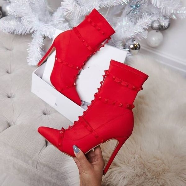 2019 fashion luxury women 11.5cm high heels fetish rivets silk sock boots stiletto ankle boots scarpins studded red spring shoes, Black
2019 fashion luxury women 11.5cm high heels fetish rivets silk sock boots stiletto ankle boots scarpins studded red spring shoes, Black