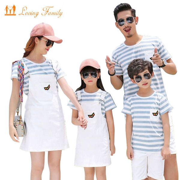 family clothing striped mother daughter dresses family matching outfits father and son t shirt and pants clothes sets, Blue
family clothing striped mother daughter dresses family matching outfits father and son t shirt and pants clothes sets, Blue