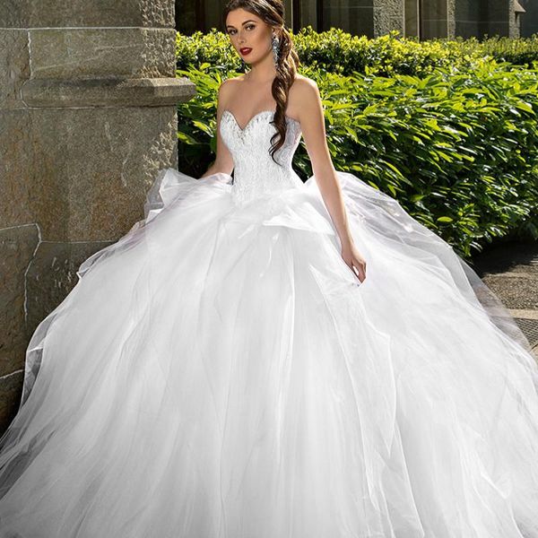 new amazing garden ball gown wedding dresses sweetheart neck beading crystals ruched ruffles corset back bridal gowns vestido de noiva, White
new amazing garden ball gown wedding dresses sweetheart neck beading crystals ruched ruffles corset back bridal gowns vestido de noiva, White