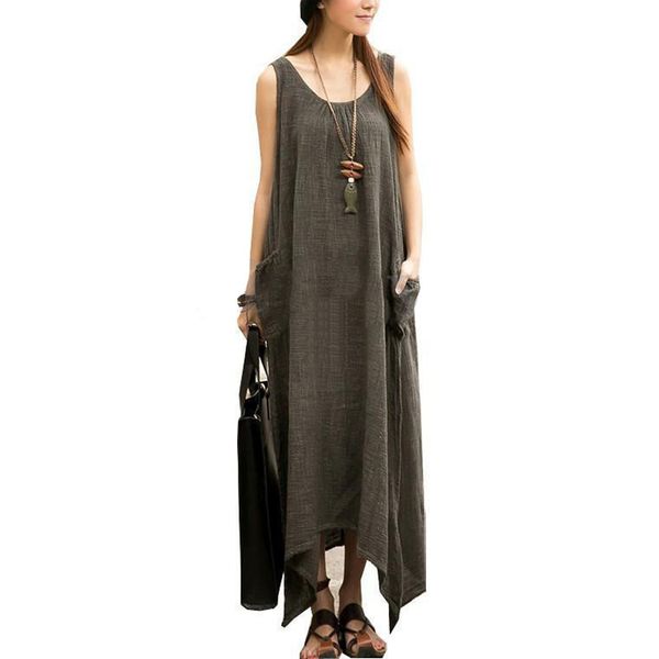 fashion women summer pocket maxi dress ladies casual party cotton linen sundress, Black;gray
fashion women summer pocket maxi dress ladies casual party cotton linen sundress, Black;gray