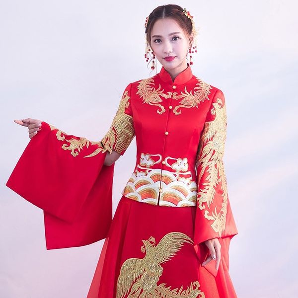 embroidery phoenix wedding suit qipao vintage novelty cheongsam ancient marriage dress elegant hanfu clothing, Red
embroidery phoenix wedding suit qipao vintage novelty cheongsam ancient marriage dress elegant hanfu clothing, Red