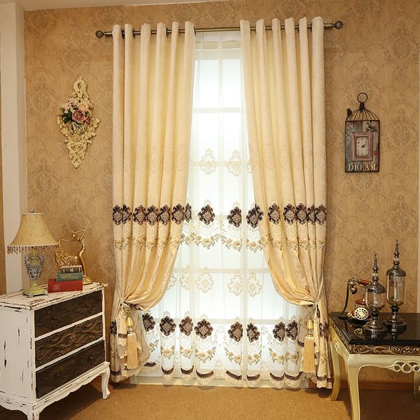 european modern simple yellow embroidery shade curtains for living dining room bedroom.