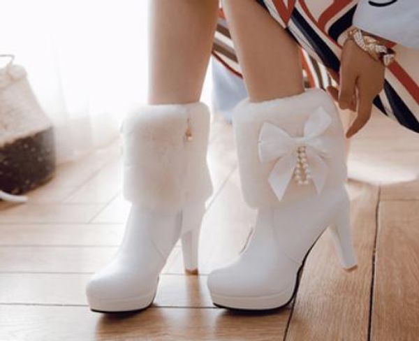 2019 women's boots in winter with new style high heel coarse heel round head waterproof table bowknot@8036, Black
2019 women's boots in winter with new style high heel coarse heel round head waterproof table bowknot@8036, Black