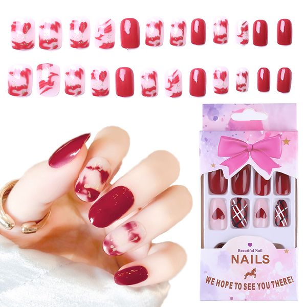 colorful 24pcs/set fake nails full cover nail art tips reusable charming nail styles building with glue&nail jelly adhesive, Red;gold
colorful 24pcs/set fake nails full cover nail art tips reusable charming nail styles building with glue&nail jelly adhesive, Red;gold