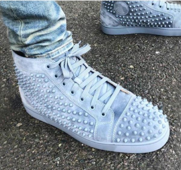 box+dust bag, italy brands red bottom spiked sneakers sky blue suede leather spikes sneakers shoes high skateboard studs trainers, Black
box+dust bag, italy brands red bottom spiked sneakers sky blue suede leather spikes sneakers shoes high skateboard studs trainers, Black