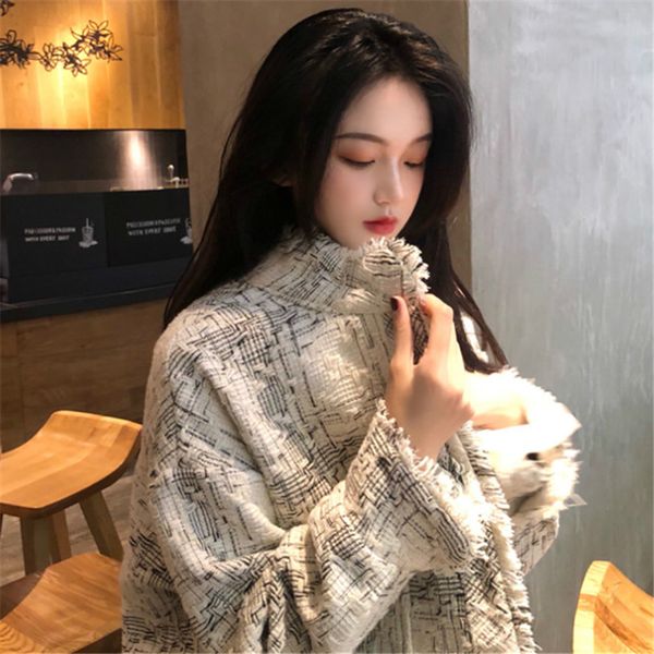 long section woolen coat female small fragrance 2019 autumn winter new thick tweed plaid loose retro woolen coat tide, Black
long section woolen coat female small fragrance 2019 autumn winter new thick tweed plaid loose retro woolen coat tide, Black