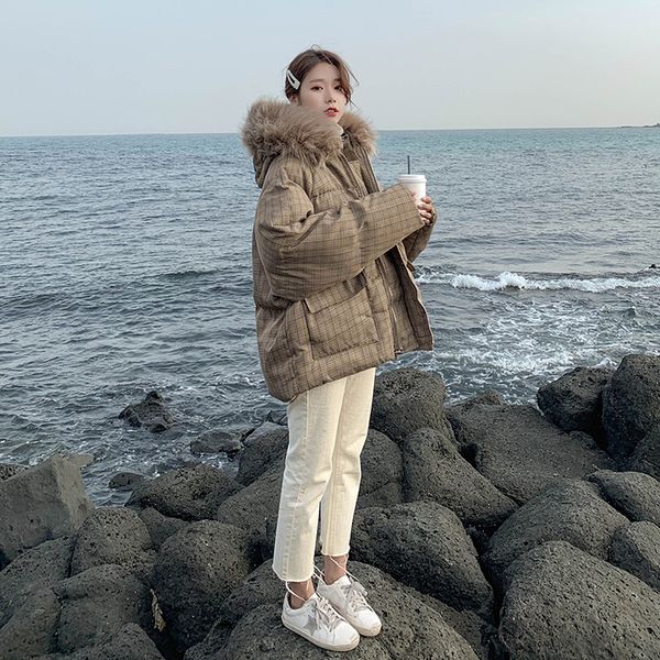 p shoot korean-style cotton coat women's chic cotton-padded jacket large fur collar plaid short cotton coat women's cotton-p, Blue;black
p shoot korean-style cotton coat women's chic cotton-padded jacket large fur collar plaid short cotton coat women's cotton-p, Blue;black