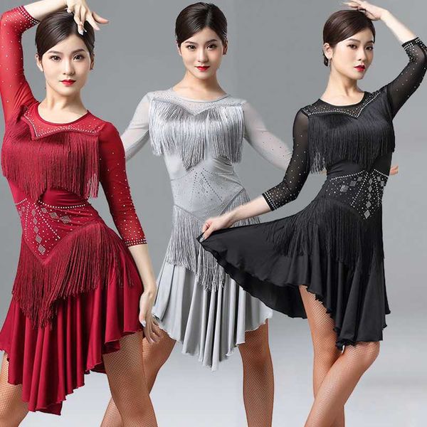 latin dance dress black fringe dress competition dance costume long sleeve wear rumba red performance latin, Black;red
latin dance dress black fringe dress competition dance costume long sleeve wear rumba red performance latin, Black;red