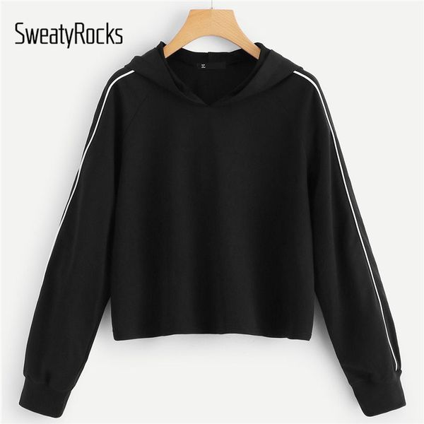 

sweatyrocks black contrast tipping hoodie sweatshirt long sleeve hooded pullovers women 2018 autumn casual basic sweatshirts