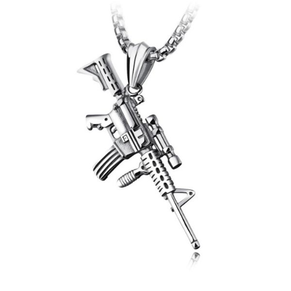 

gun shape pendant necklace men hip hop jewelry gold color army style male 60cm chain men necklaces gothic erkek kolye cx30, Silver