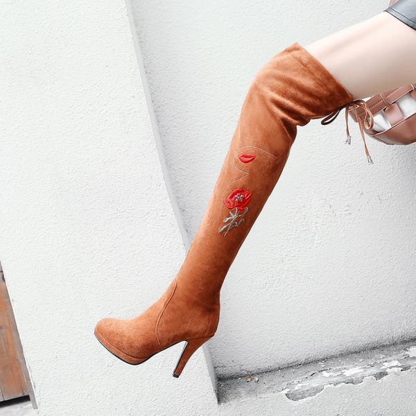 pxelena european thigh high high boots women slim fit floral embroider stiletto heels over the knee bots ladies shoes, Black
pxelena european thigh high high boots women slim fit floral embroider stiletto heels over the knee bots ladies shoes, Black