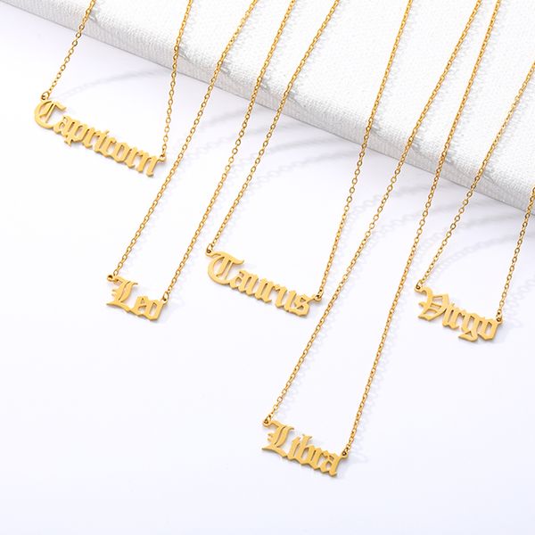 old english font twelve constellations necklaces for women men gold silver color stainless steel chain pendant necklace jewelry
old english font twelve constellations necklaces for women men gold silver color stainless steel chain pendant necklace jewelry
