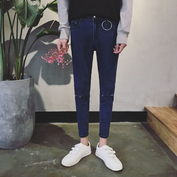 men's jeans wholesale 2021 fashion denim thin knee hole small feet black slim teenagers cowboy students pants summer men trousers, Blue
men's jeans wholesale 2021 fashion denim thin knee hole small feet black slim teenagers cowboy students pants summer men trousers, Blue