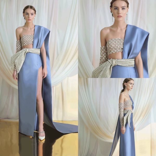 2019 azzi & osta prom dresses long satin beaded one shoulder side split evening dress formal party gowns two pieces girls pageant dress, Black
2019 azzi & osta prom dresses long satin beaded one shoulder side split evening dress formal party gowns two pieces girls pageant dress, Black