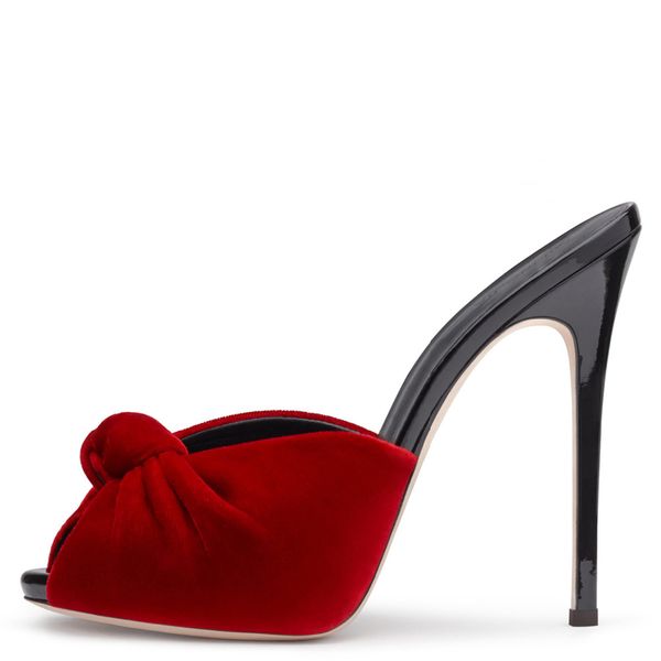 female ladies heeled peep toe stiletto sandals woman knotted black red velvet high heel shoes women mules 
female ladies heeled peep toe stiletto sandals woman knotted black red velvet high heel shoes women mules