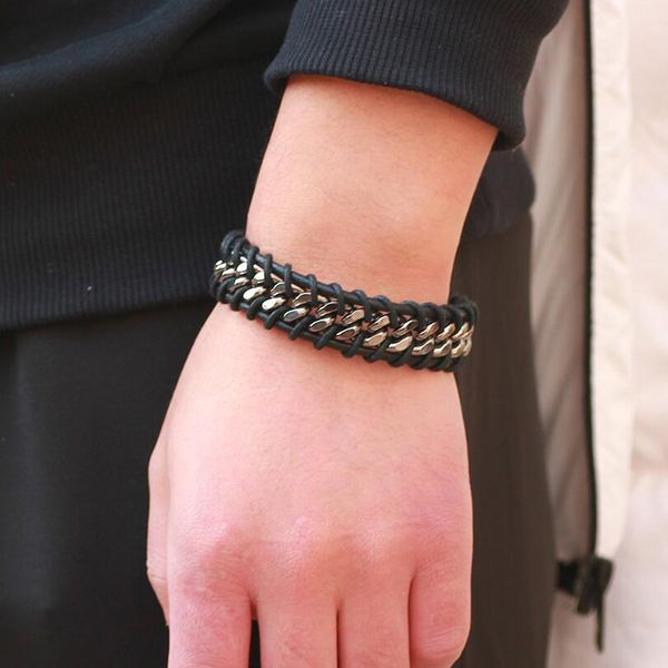 punk style design leather bracelet wide cuff hollow bracelet for men jewelry wholesale stainless steel bracelets, Black
punk style design leather bracelet wide cuff hollow bracelet for men jewelry wholesale stainless steel bracelets, Black