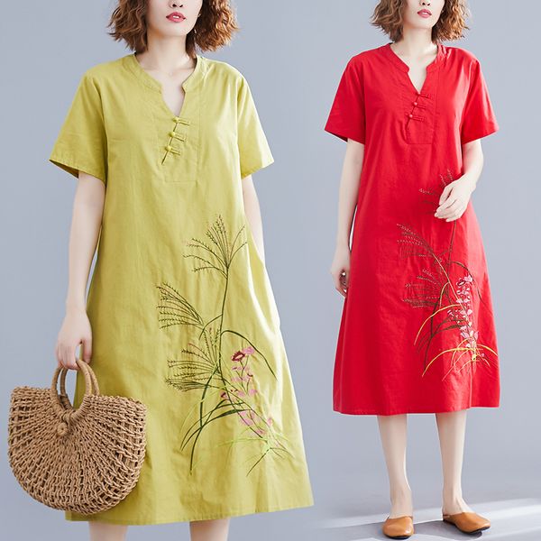 2019 traditional embroidery floral cheongsam elegant half sleeve chinese women evening dress vintage orient cotton linen qipao, Red
2019 traditional embroidery floral cheongsam elegant half sleeve chinese women evening dress vintage orient cotton linen qipao, Red
