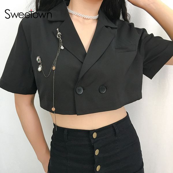sweetown black single button cropped coats and jackets women short sleeve turn-down collar wide-waisted summer jacket autumn, Black;brown
sweetown black single button cropped coats and jackets women short sleeve turn-down collar wide-waisted summer jacket autumn, Black;brown