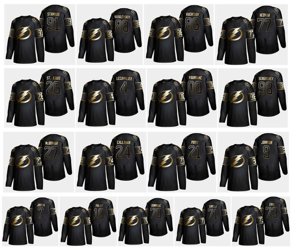 golden edition tampa bay lightning jersey 91 steven stamkos 21 brayden point 86 nikita kucherov 88 andrei vasilevskiy 77 hedman hockey, Black;red 
golden edition tampa bay lightning jersey 91 steven stamkos 21 brayden point 86 nikita kucherov 88 andrei vasilevskiy 77 hedman hockey, Black;red