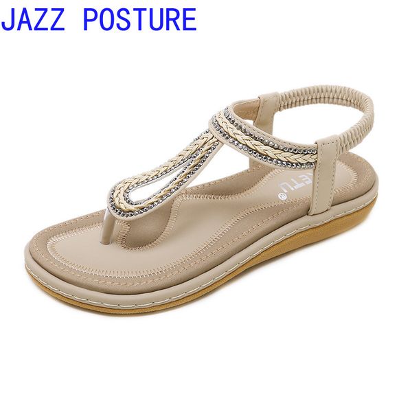 2020 women's beach sandals seaside new woven bohemian flat women's sandals shoes q476, Black
