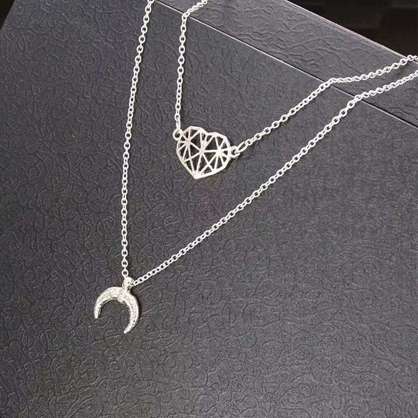 wholesale- heart crescent pendant necklaces for women silver double-deck link chains moon necklace simple girl korean jewelry ing
wholesale- heart crescent pendant necklaces for women silver double-deck link chains moon necklace simple girl korean jewelry ing