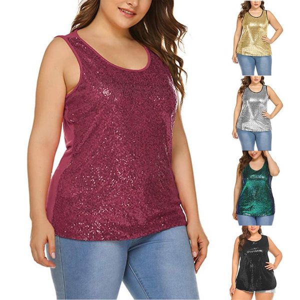 2020 women plus size tank fashion nightclub round neck sleeveless vest solid color sparkly shimmer sequin tank c50, White
2020 women plus size tank fashion nightclub round neck sleeveless vest solid color sparkly shimmer sequin tank c50, White