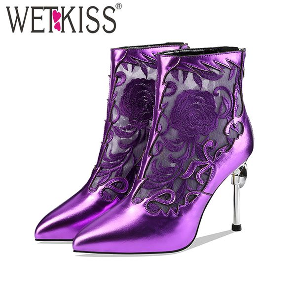 wetkiss high heels boots patchwork summer shoes embroidered mesh shoes silver heels zipper boots, Black
wetkiss high heels boots patchwork summer shoes embroidered mesh shoes silver heels zipper boots, Black
