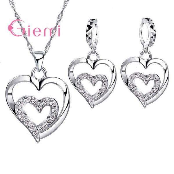 romantic women jewelry sets 925 sterling pendants silver zircon cz crystal double love heart necklace&earrings jewelry set
romantic women jewelry sets 925 sterling pendants silver zircon cz crystal double love heart necklace&earrings jewelry set