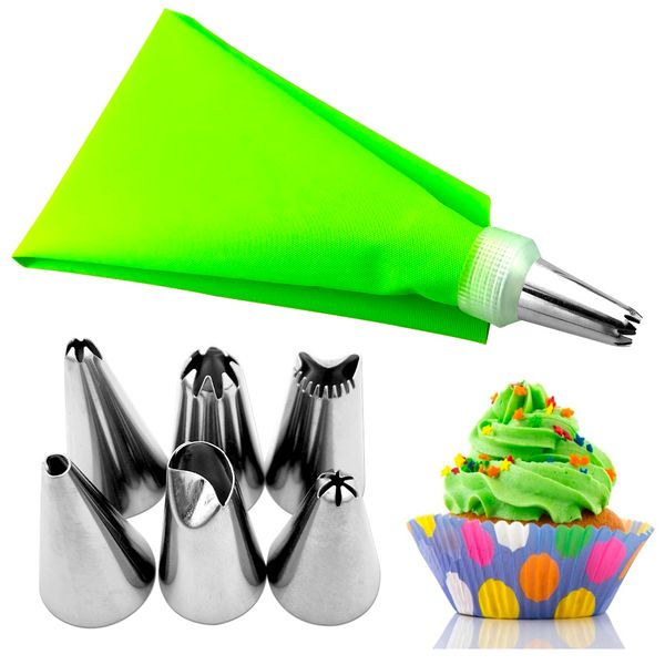 8 pcs/set silicone icing piping cream pastry bag + 6 stainless steel cake nozzle diy cake decorating tips fondant pastry tools
8 pcs/set silicone icing piping cream pastry bag + 6 stainless steel cake nozzle diy cake decorating tips fondant pastry tools