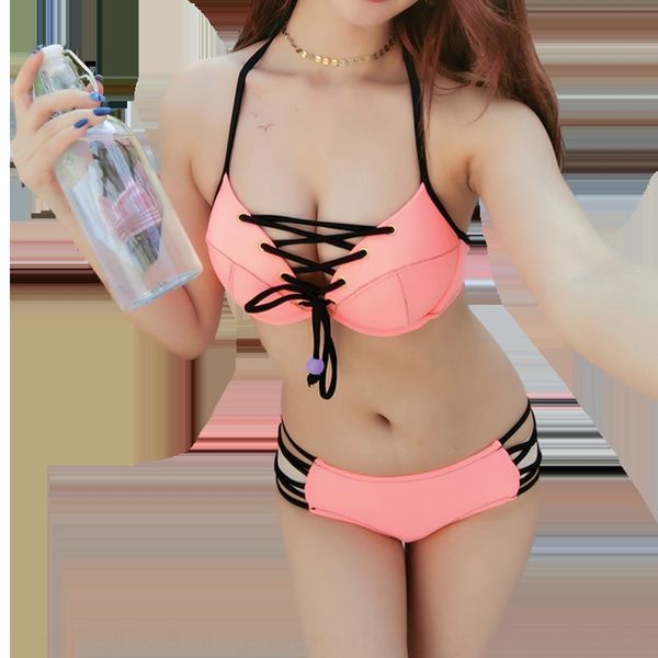 bikini tie punk chest gathered three-point bikini tie punk chest gathered swimsuit three-point swimsuit, White;black