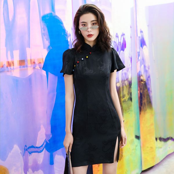 chinese style dragon jacquard vintage black dress women embroidery cheongsam summer dress fashion mini sundress, Red
chinese style dragon jacquard vintage black dress women embroidery cheongsam summer dress fashion mini sundress, Red