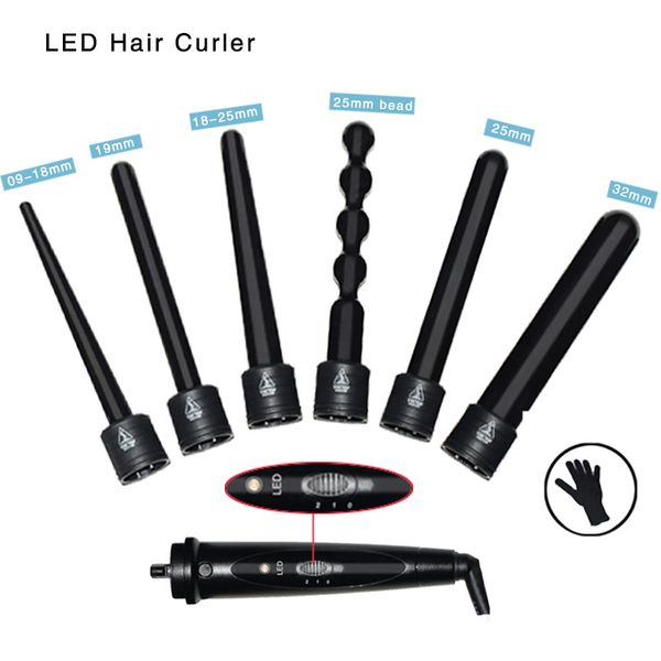 led display multi-function hair curler 6 in 1 black electric curling wand set 09-32mm curling tong hair roller
led display multi-function hair curler 6 in 1 black electric curling wand set 09-32mm curling tong hair roller